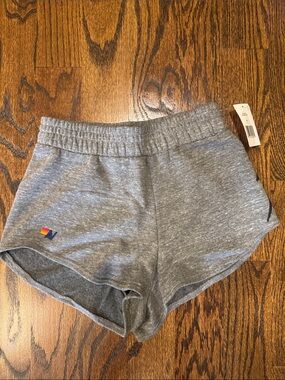 Aviator Nation Women’s Gray Athletic Sweat Shorts with sewn black Lightening Bol